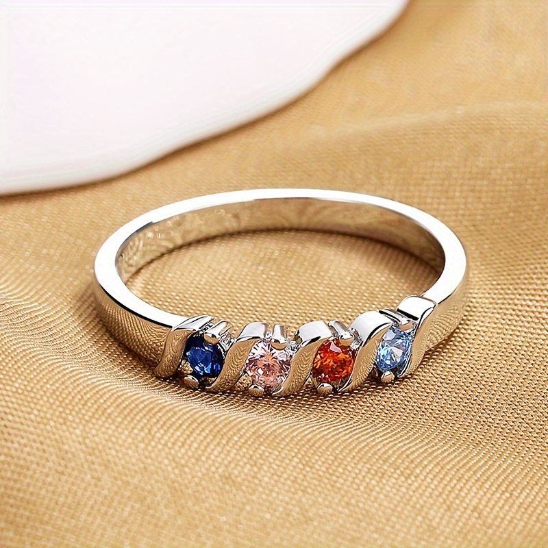 Multicolor Cz Geometric Rainbow Stackable Ring for Women